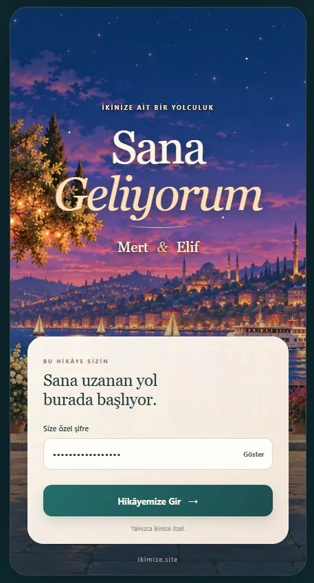 Sana Geliyorum oyununun şifreli açılış ekranı